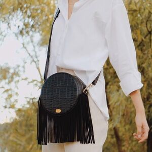 ISO MALAU MX Black Fringe Crossbody Bag